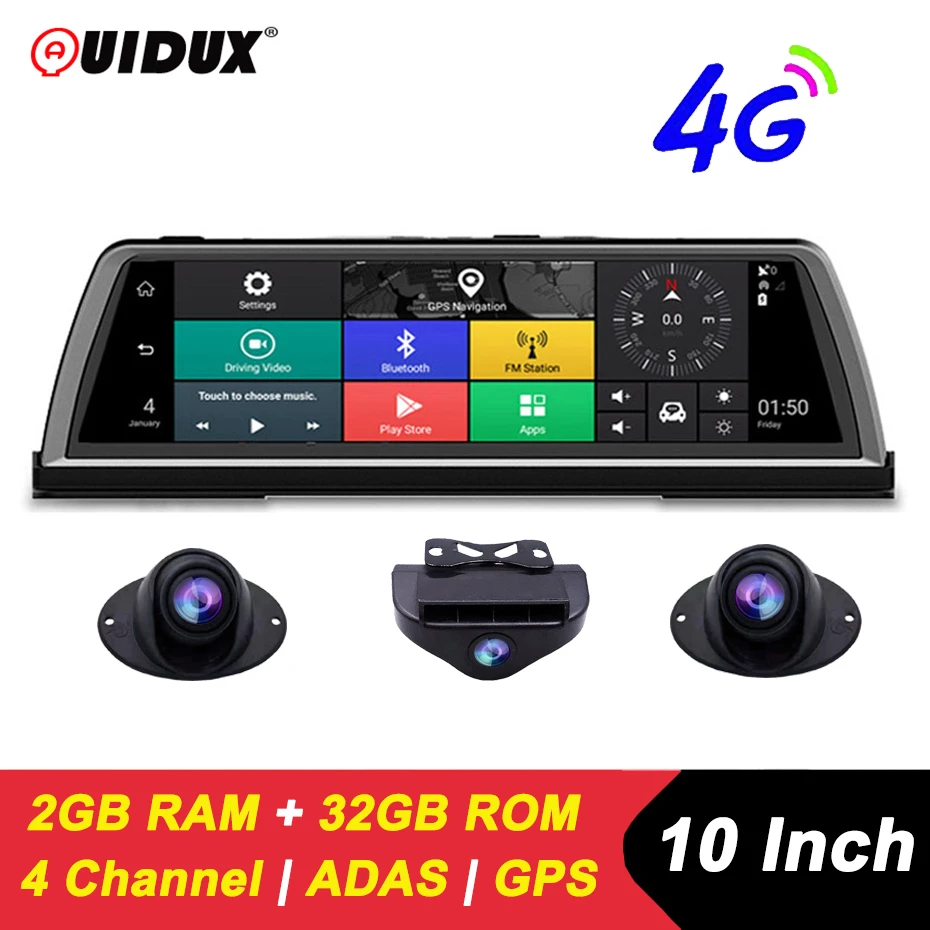 Quidux 10 Ipsリアビューミラー360 度パノラマ4chカメラレンズアンドロイド車のカメラのgpsナビadas無線lan Dvr ドライブレコーダー Dvr ダッシュカメラ Aliexpress