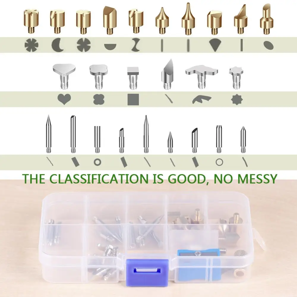 GEYOTAR 40PCS Professional Wood Burning Tool Carving Pyrography Kit 60W Adjustable Temperature Soldering Iron Pen Wood Embossing