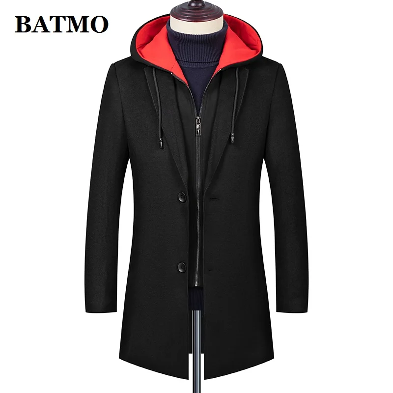 BATMO Новое поступление 50% шерстяной мужской Тренч с капюшоном, мужские зимние шерстяные Длинные куртки, размер M-4XL 1850