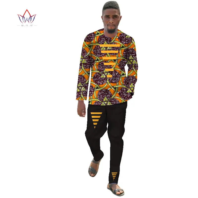 Африканская одежда для мужчин Dashiki наборы мужские рубашки с длинными рукавами и длинные брюки Slim Fit Комплект из двух предметов для мужчин плюс размер 6XL WYN348 - Цвет: 26