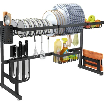 

Black Stainless Steel Kitchen Rack Sink Dish Drain Bowl Tool Supplies Storage