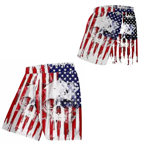 skull USA flag Мужские 3d шорты в стиле «Croatia» модные повседневные шорты «Hrvatska» Роскошные 3d красные белые клетчатые хорватский флаг пляжные шорты с рисунком на заказ S-6XL - Цвет: skull USA flag