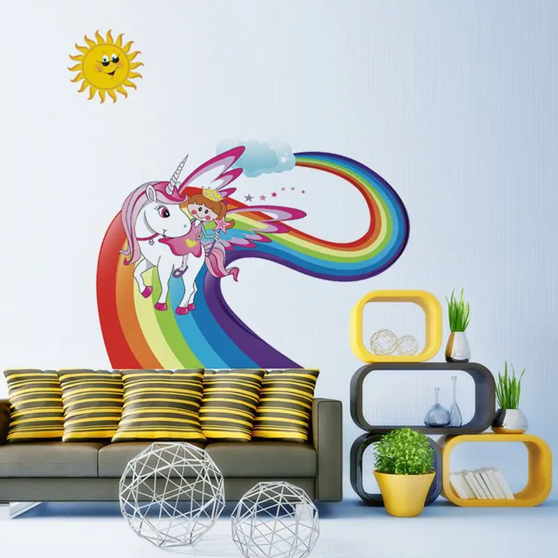 Мультяшный Радужный Единорог ПВХ Декор стены Бумага наклейки детская комната украшения дома творческий спальня Hogar современный плакат