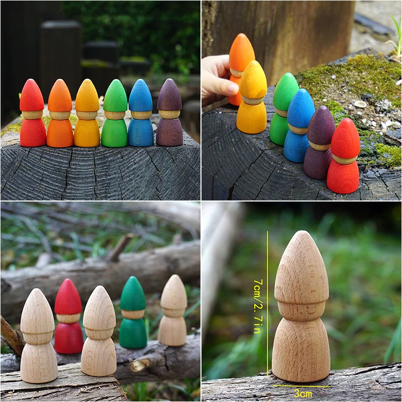 Montessori Wooden Rainbow Doll Set - Colorful DIY Painting and Puzzle Game