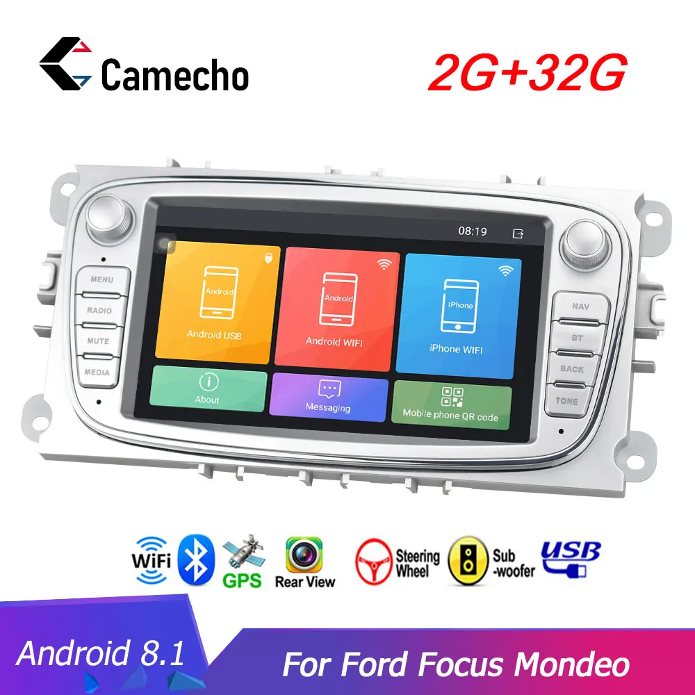 Camecho 2 din Android 8,1 автомобильный мультимедийный плеер 7 ''gps Navi Автомагнитола для Ford Focus EXI MT 2 3 Mk2/Mondeo/S-MAX/C-MAX/Galaxy