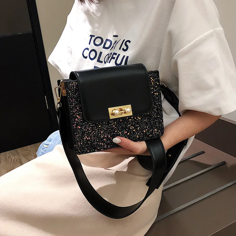 

Textured Bag Women's 2020 New Style Korean-style Fashion Sequin Shoulder Bag INS Super Fire Versatile Shoulder Square Sling Bag