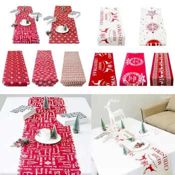 

Non-woven Christmas Table Flag Placemat Retro Print Festival Decorations Tablecloth for Home New Year Party