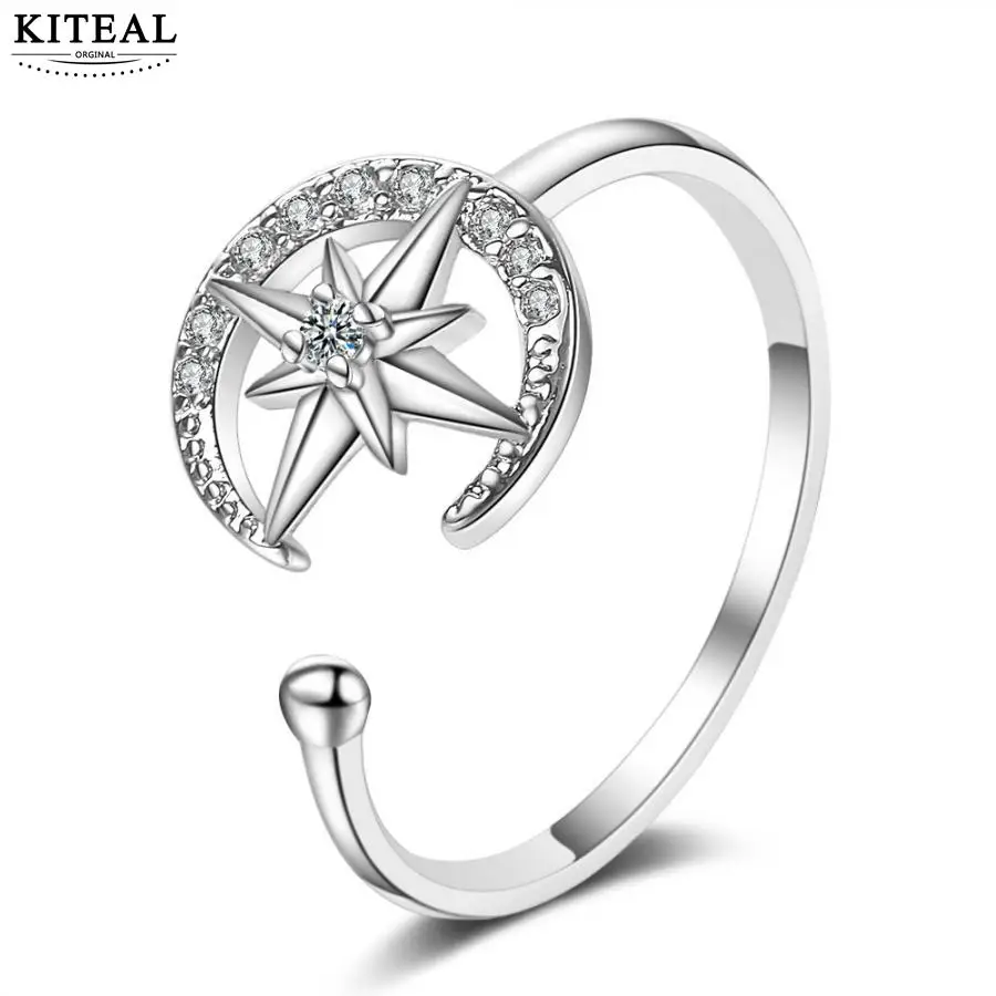KITEAL resin charms silver plated size Resizeable Maiden wedding opening ring moon and stars prices in euros summer jewelry | Украшения и