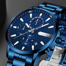 NIBOSI 2021 nowych mężczyzna zegarka biznes wodoodporny niebieski moda mężczyzna zegarki kwarcowe chronograf Relogios Casual relojes para hombre tanie tanio 20cm BIZNESOWY QUARTZ NONE 3Bar Klamerka z zapięciem CN (pochodzenie) STAINLESS STEEL 11 5mm Hardlex Kwarcowe zegarki Papier