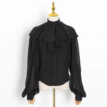 

Rosetic Sexy Chiffon Women Shirts Tops Autumn Fashion 2020 Loose Ruffle Flare Sleeve Office Party Blouse Gothic Fablala Tops