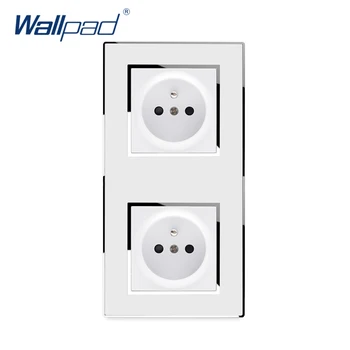 

Vertical Double EU French Power Socket Wallpad Luxury Wall Electric 2 Pin Outlet Mirror Acrylic Panel 16A AC 110~250V