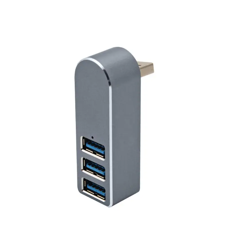 Алюминиевый сплав мини 3 порта USB 3,0 концентратор поворотный USB разветвитель адаптер для ПК ноутбука - Цвет: Серый