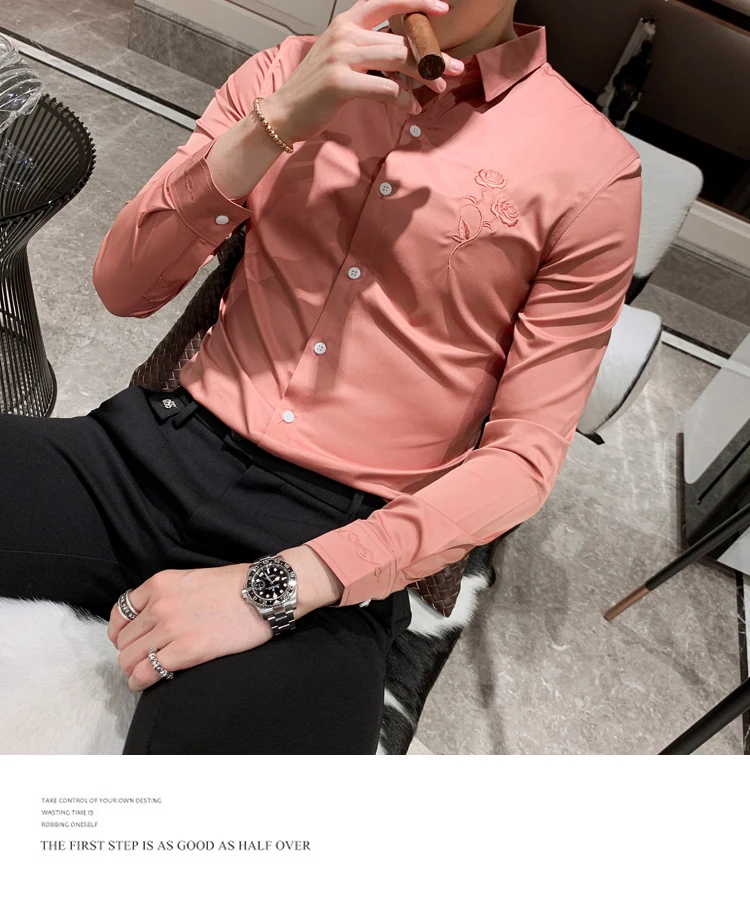 Camisa Masculina Новая Корейская мужская рубашка с вышивкой Kemeja Pria, приталенная Мужская рубашка с длинным рукавом, весна