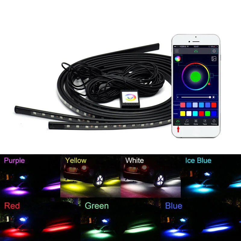 Автомобильная RGB Светодиодная лента нижняя часть под свечением неоновый светильник комплект 90/120 см управление приложением