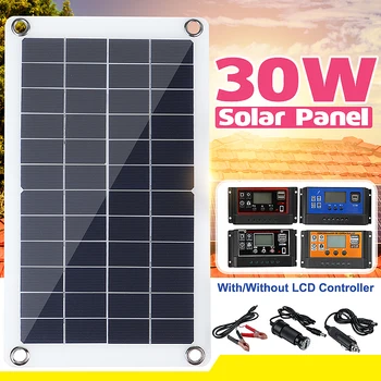 

30W Solar Panel Flexible With 10-30A 12V 24V Controller Car Charger For RV Car Boat LCD Display PWM Controller Waterproof Outdoo