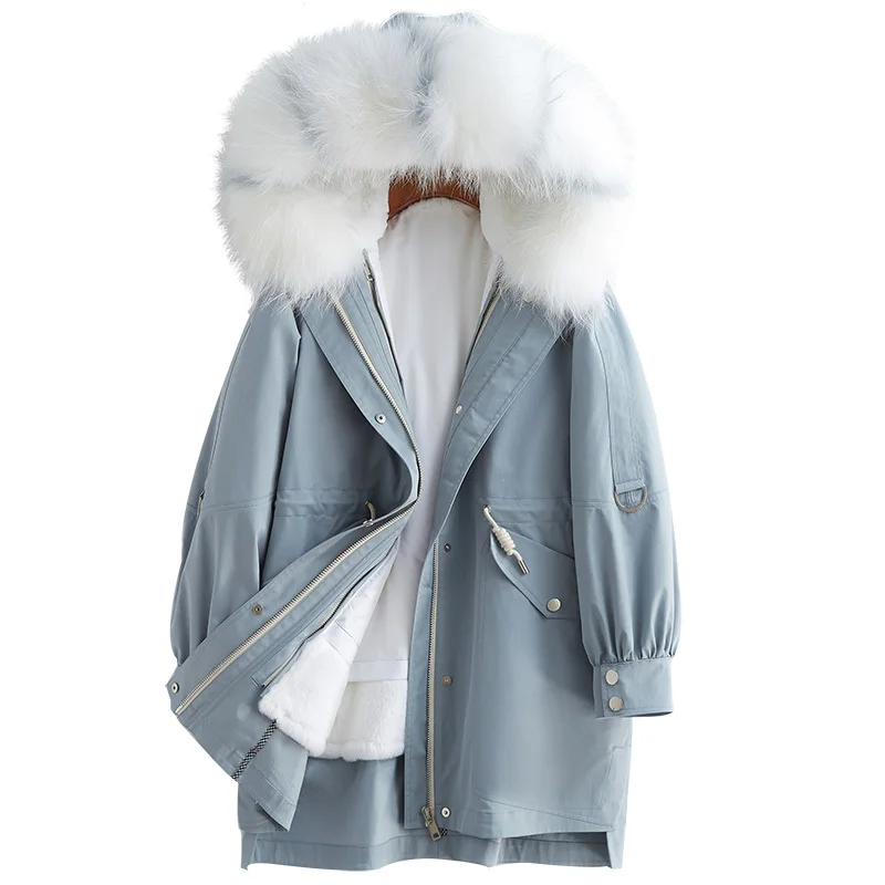 

2020 New Send Overcome Removable Raccoon Hair Lead Rex Inner Tank Overcoat Girls Long Fund Leather And Fur Loose Coat