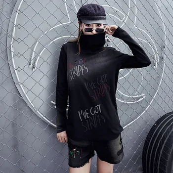 

2020 Spring Long Sleeve T shirts Word Patchwork Printing Casual Shirts Vintage Tees Loose Waist Tops for woman A110Z40