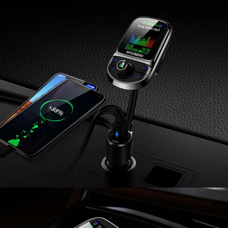 Автомобильное зарядное устройство QC3.0 с двумя USB, fm-передатчик, цветной экран, Bluetooth 5,0, беспроводной модулятор, Mp3 плеер, голосовая передача