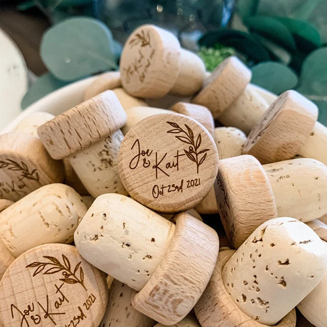 Bouchon de vin en bois personnalisé, décor de faveur de fête de