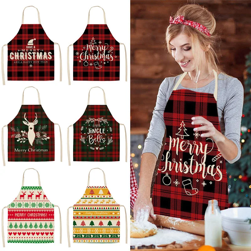 Linen Merry Christmas Apron Christmas Decorations for Home Kitchen Accessories Natal Navidad 2023 New Year Christmas Gifts