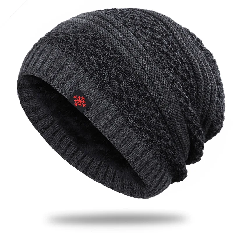 Новинка, зимняя теплая вязаная шапка для мужчин и женщин, хлопковая шапка в полоску, плюс бархат, толстая бархатная шапка, высокое качество, хлопок, Мужская зимняя шапка - Цвет: Light gary
