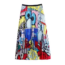Г. Европейская эластичная плиссированная летняя юбка с рисунком из мультфильма высокие уличные стильные трапециевидные длинные юбки до середины икры Повседневная Женская