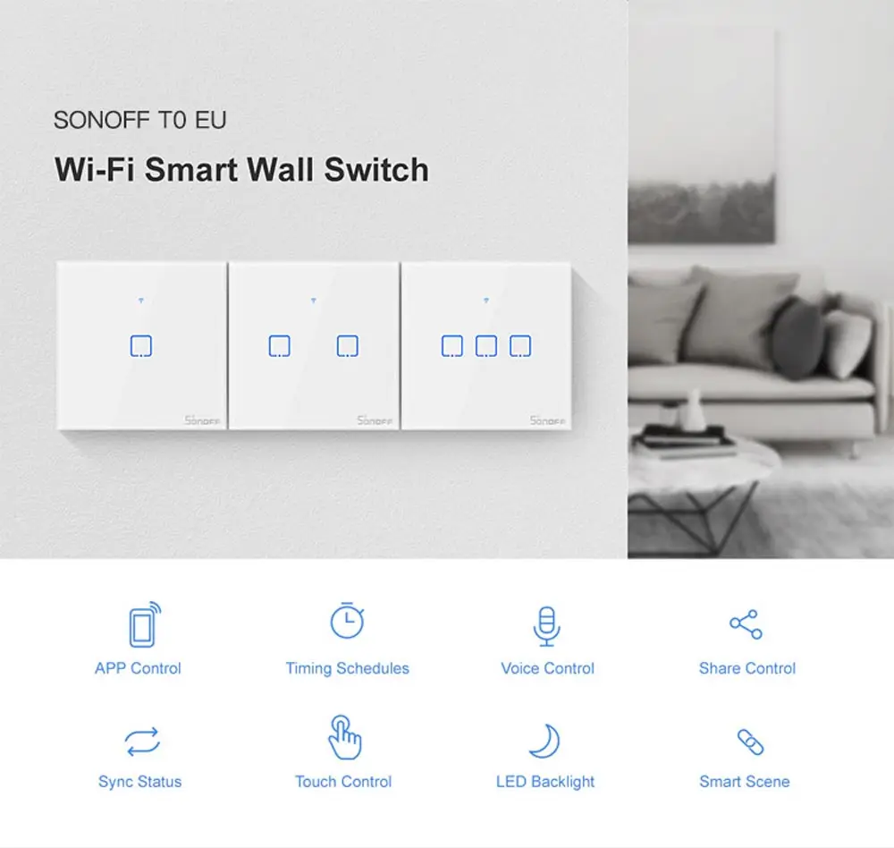 Itead SONOFF смарт сенсорный выключатель T0EU 1/2/3 Wi-Fi настенный светильник переключатель Стекло дистанционного Управление работа Alexa Google Home ewelink
