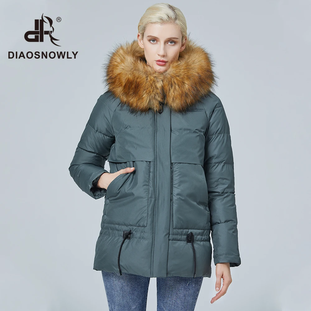 Diaosnowly 2020 Женская куртка зимняя с капюшоном новая женский пуховик мода меховым