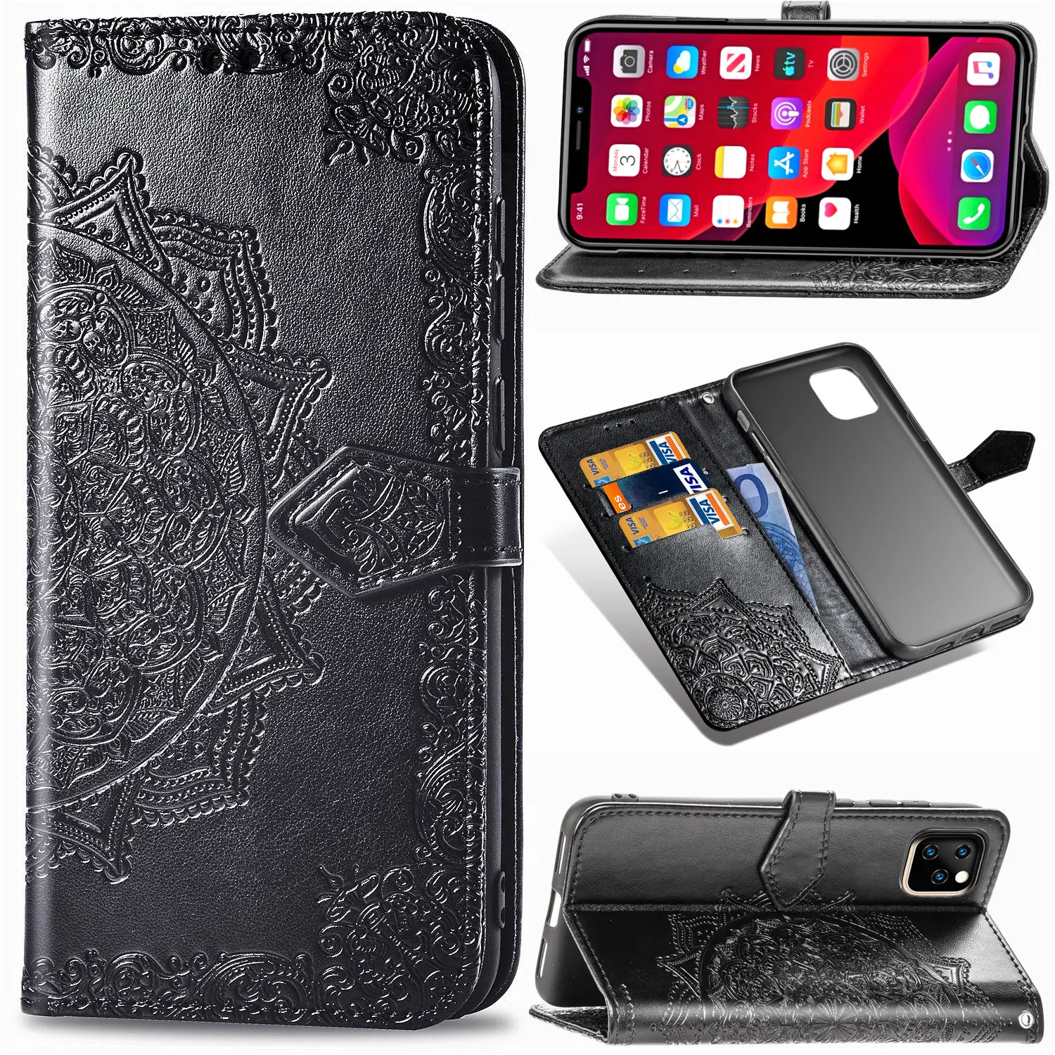 Asuwish Iphone 11 Pro Max Wallet Case Leather Phone Cases And Screen Protector Tempered Glass With Card Holder Slot Stand Kickstand Shockproof Flip Protective Cover For Apple Iphone11pro Max Black Electronics Photo