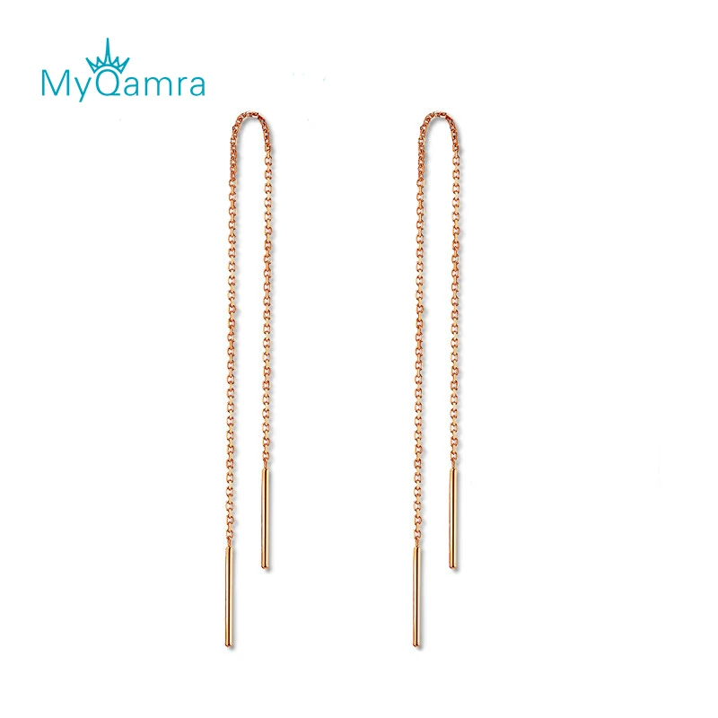 

Authentic 18k Gold Chain Earring For Women Simple Style None Stone Rose Gold Color Ear Line Fashion Jewelry