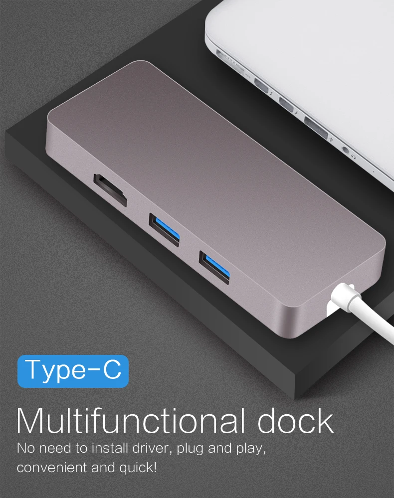 Док-USB-C Thunderbolt 3 USB3.1 type C к HDMI 4K VGA USB3.0 USB2.0 концентратор USB C PD 5 в 1 адаптер для Macbook Pro