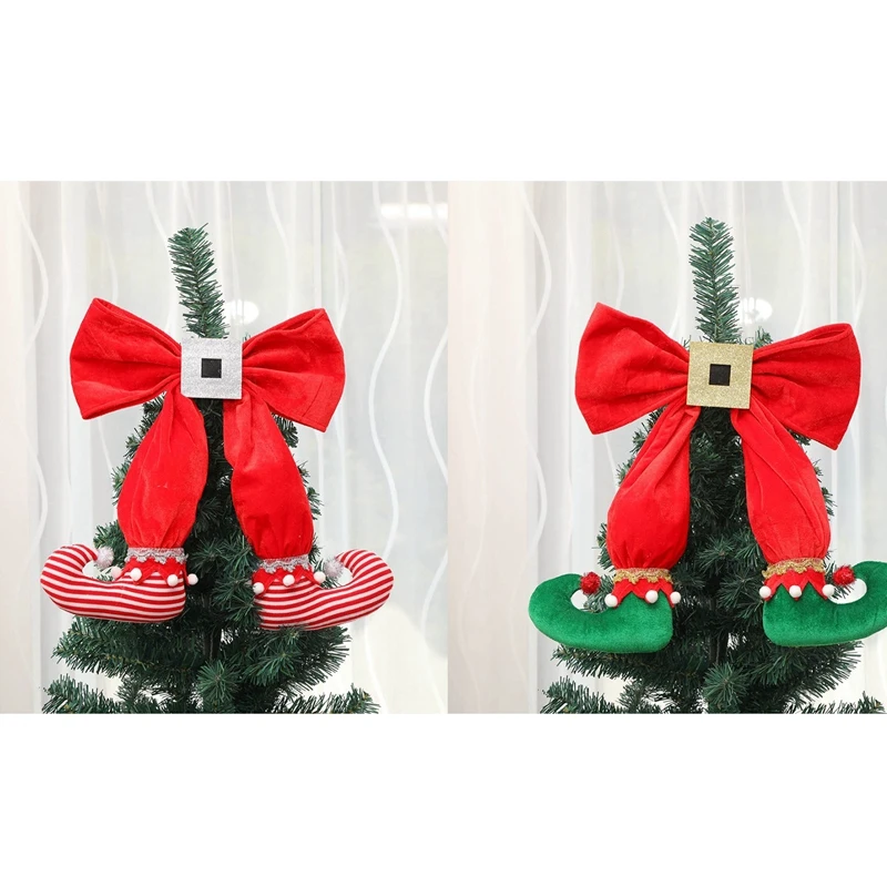 

Elf Feet Hanging Christmas Tree Bow Elf Boots Pendant Hotel Atmosphere Layout New Year Party Scene Layout
