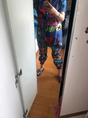 New Women Cartoon Graffiti Printing One Piece Overalls Mandarin Collar Short Sleeve Jumpsuit Hip Hop Design Rompers Baggy Pants New Women Cartoon Graffiti Printing One Piece Overalls Mandarin Collar Short Sleeve Jumpsuit Hip Hop Design Rompers Baggy Pants
