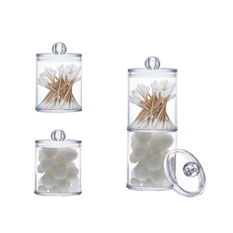 

New Cosmetic Make Up Cotton Swabs Transparent Container Acrylic Multifunctional Round Receive Box Jewelry Box