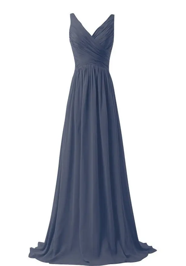 Navy Blue 109 ТРАПЕЦИЕВИДНОЕ шифоновое платье подружки невесты с v-образным вырезом и плиссировкой; элегантные платья для свадебной вечеринки; robe de soiree со шнуровкой сзади - Цвет: Navy Blue 109