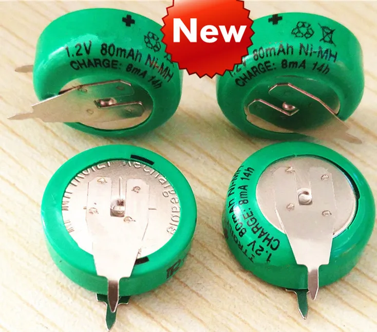 Новая кнопка 1,2 V 80mAh никель-металл hydride перезаряжаемая батарея 80mAh 1,2 V с таймером для пайки НОГ 40mAh