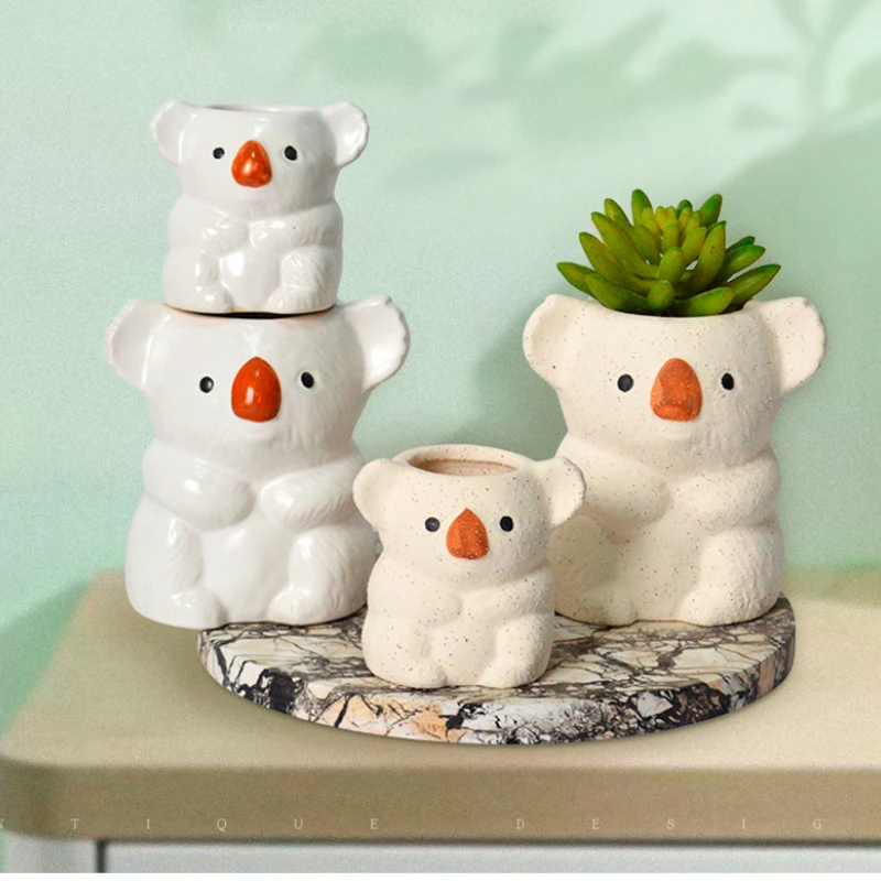 Flower Pots & Planters classic Lovely Koala Flower Pots Home Gardening Decoration Creative Animal Statue Ceramic Flowerpot Miniature Potting Desktop Decoration ceramic pots for indoor plants