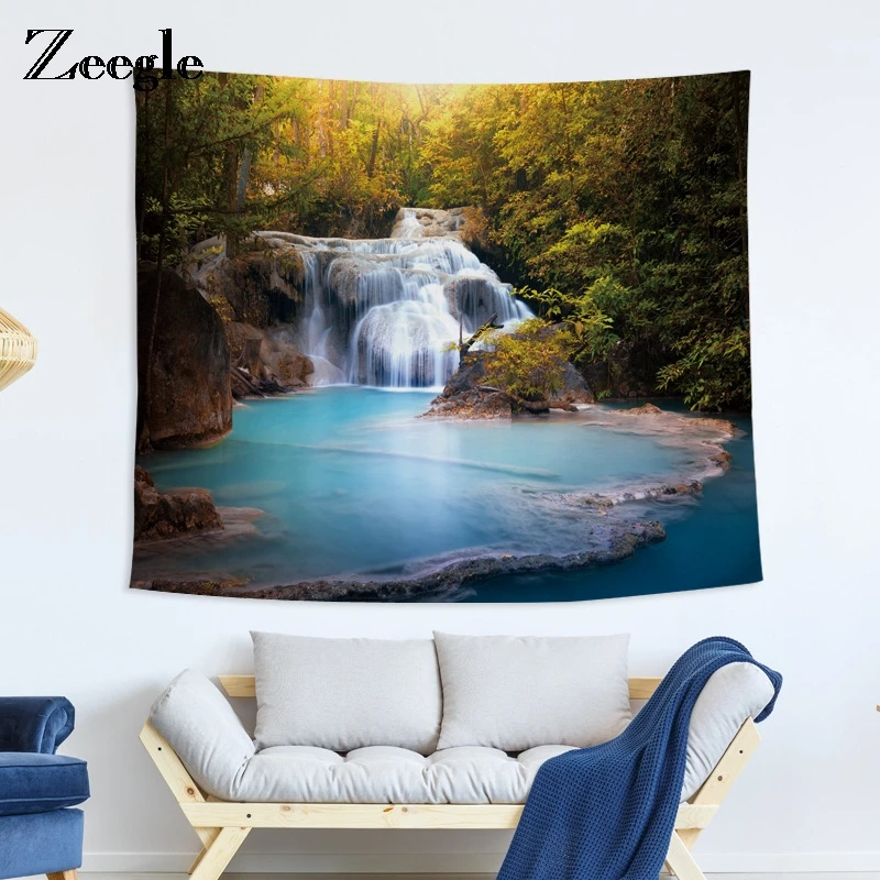 Zeegle Tapestry Lake Pattern Decor Wall Carpet Wall Hanging Beach Towel Curtain Table Cover Home Picnic Usage