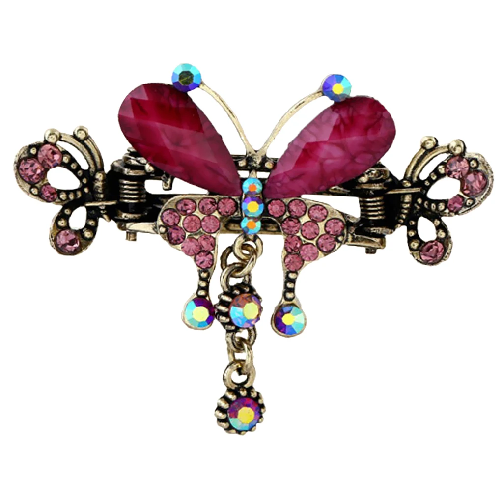 Rhinestone Crystal Alloy Jaw Hair Clips, Retro Butterfly Mini Hair Claw Clip Hair Accessories for Womens