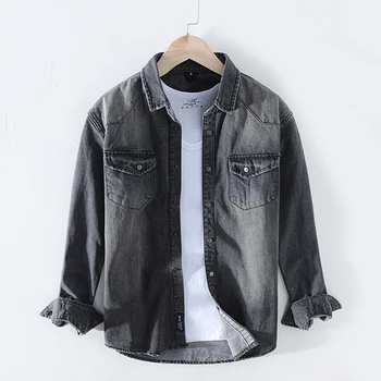 

2020 Casual Shirts Men Fashion Brand 97% Cotton Long Sleeve Casual Men Shirts Denim Shirt Y2394
