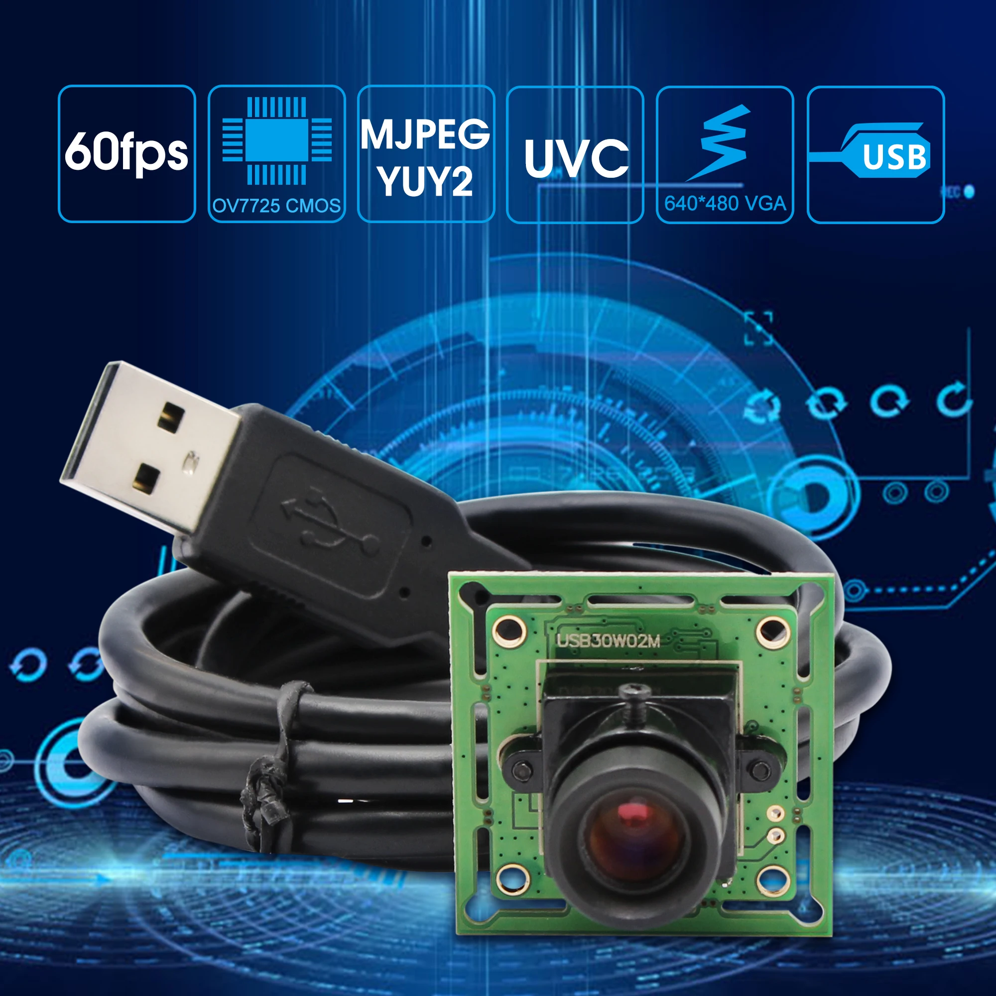 ELP 640*480 VGA USB2.0 OmniVision OV7725 цветной CMOS M12 объектив USB модуль камеры с MJPEG 60 fps плата