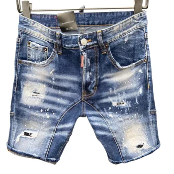 

Italian shorts jeans dsq frayed, washed patched painted hip hop slim fit elastic business pants original single