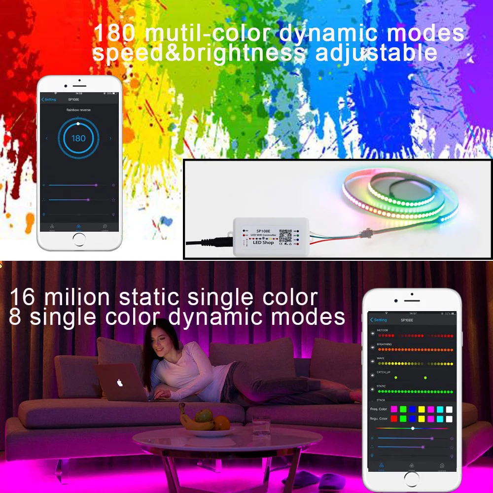 WS2812B WS2811 WS2801 СВЕТОДИОДНЫЙ WiFi контроллер управления, iOS Android App беспроводной пульт дистанционного управления DC 5 В~ 24 В SP108E для SK6812 SK6812-RGBW WS281