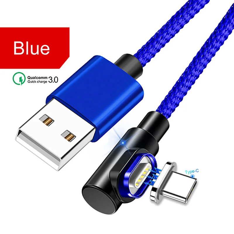 Магнитное зарядное устройство OneVan 5V 3A 90 градусов Usb кабель для быстрой зарядки Micro Usb type C шнур для зарядки iPhone 7 Xiaomi samsung телефон - Цвет: Blue For Type-c
