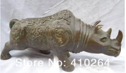 Бесплатная доставка китайские бронзовые резные статуи носорога с цветочным