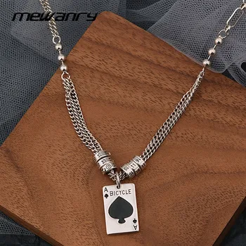 Mewanry 925 Sterling Silver Necklace for Women New Trend Party Playing Cards Ace of Spades Clavicle Chain Jewelry Birthday Gifts