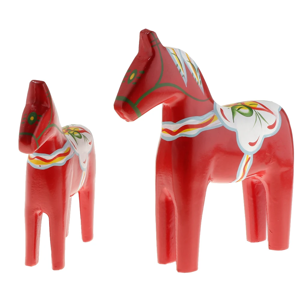 2 Pieces Dala Horse - Swedish Dala Horse Statue - Unfinished Wooden Horse Figurine Statue Gift for Christmas Day/Valentine's Day