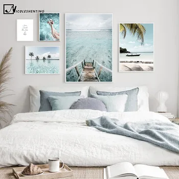 

Maldives Ocean Boat Landscape Painting Tropical Sunny Beach Travel Poster Canvas Print Wall Art Picture Modern Home Decoration