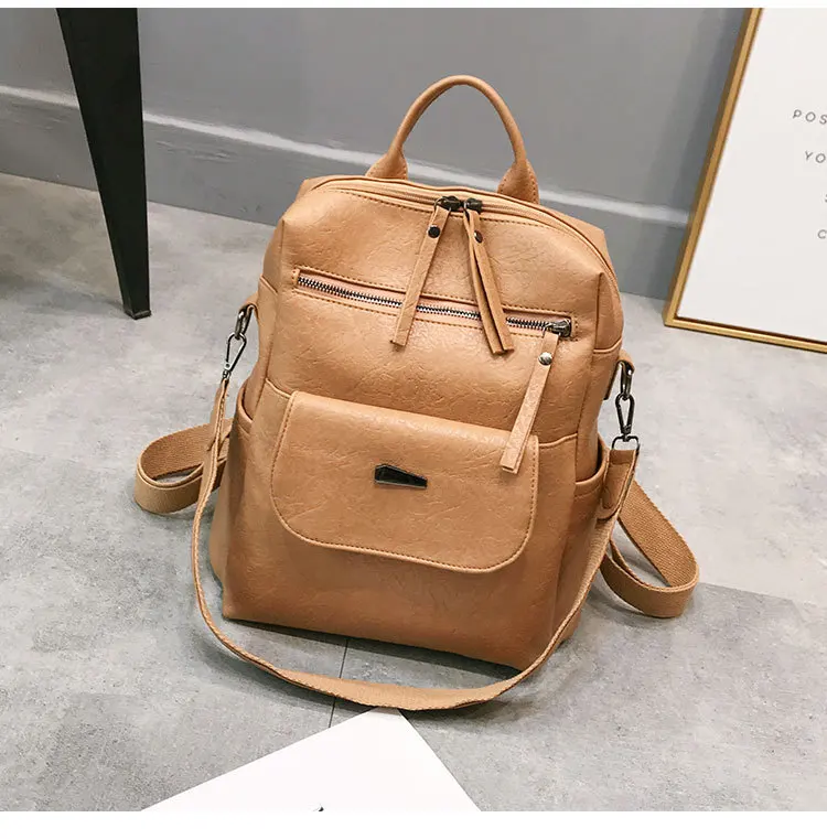 College Style Retro Multi-Purpose Backpack Women's New Style Campus Soft Leather College Student School Bag Versatile Backp
