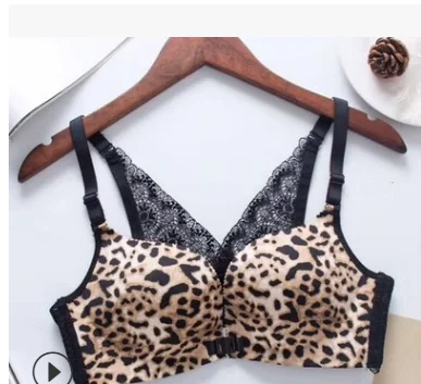 Leopard Print Дышащий сексуальный кружевной бюстгальтер с кнопкой спереди - Цвет: Leopard Print